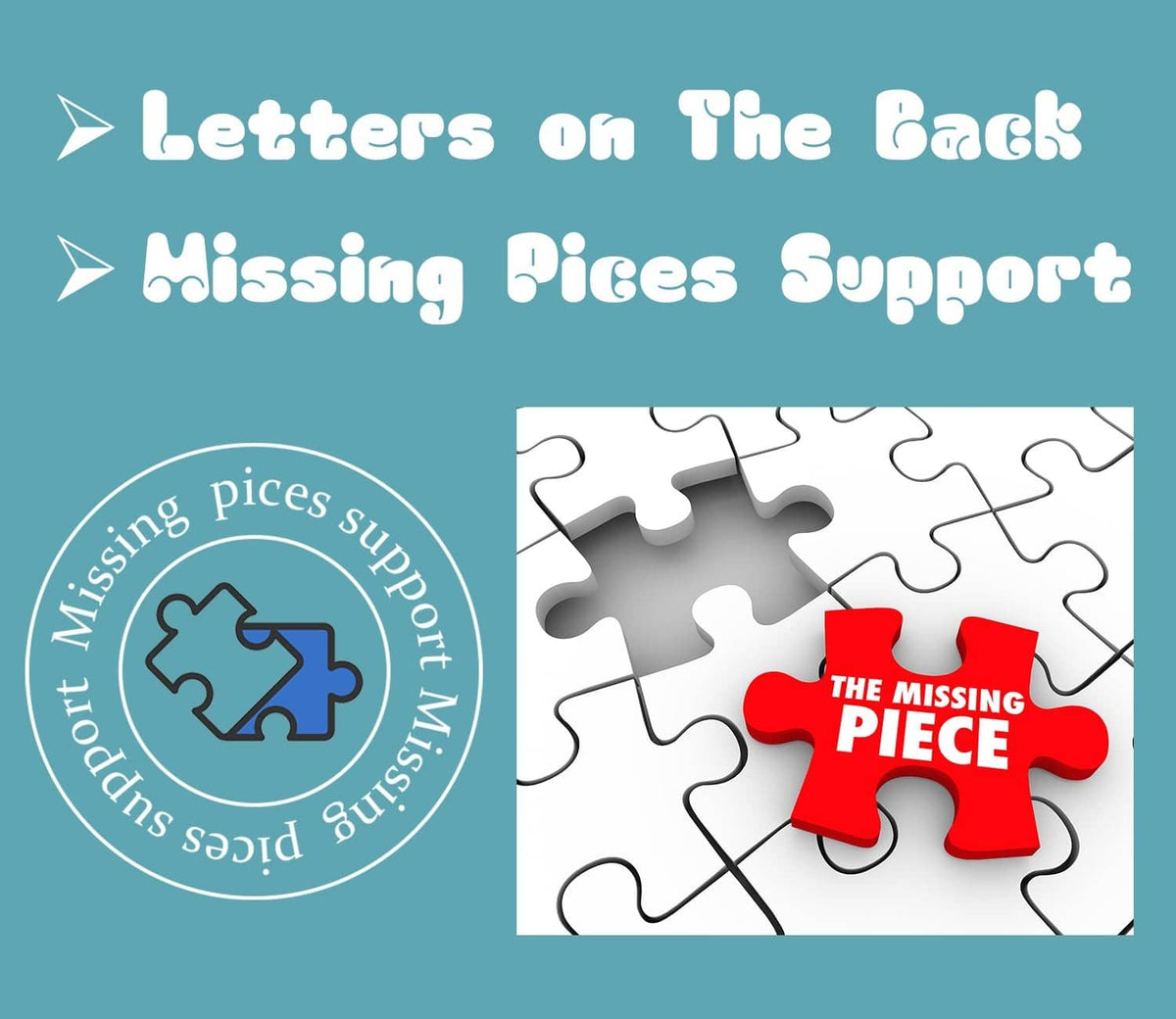 Puzzle missing-piece support graphic with red and white jigsaw pieces