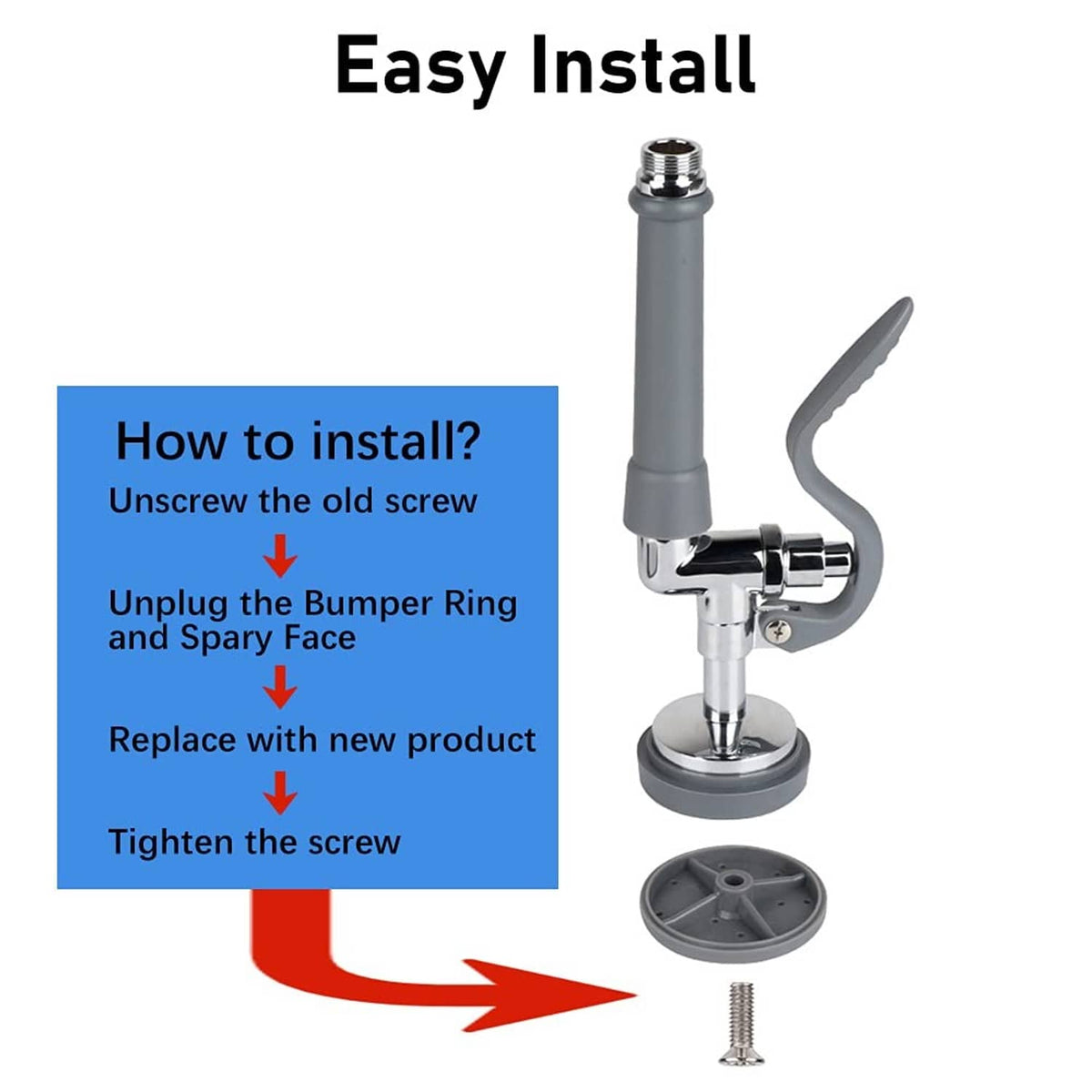 Gray sprayer valve repair kit with mounting screw, base, and valve face for easy install