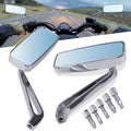 Motorcycle rearview side rectangle mirrors with blue tinted glass, chrome finish