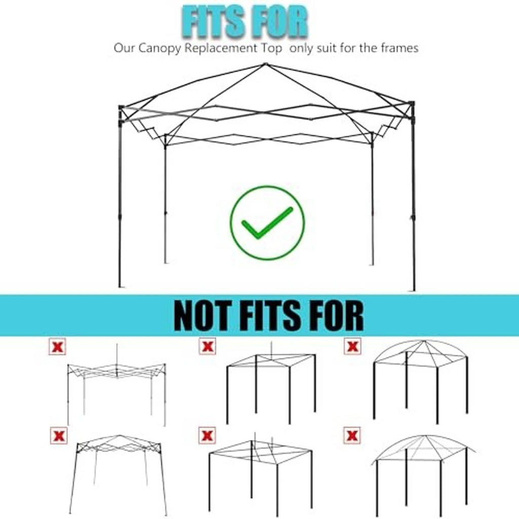 Canopy replacement top compatibility diagram with check mark for matching frames