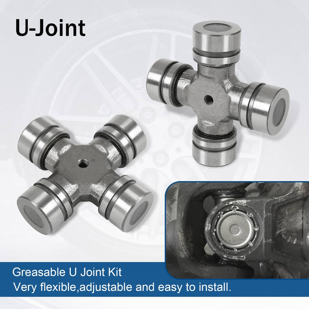 Greaseable U-joint kit with two cross-style U-joints and matching install seals
