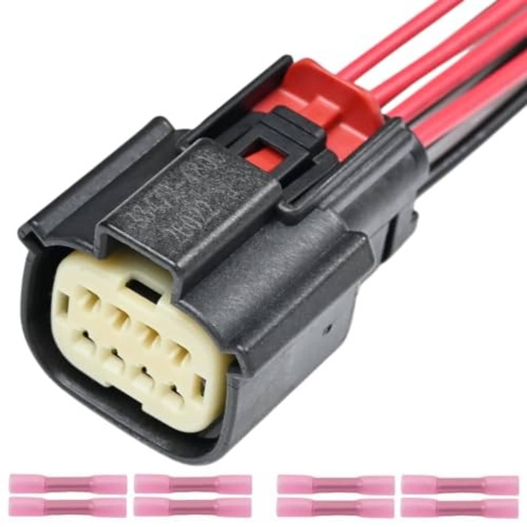 Headlight connector pigtail with beige connector face and red wire leads