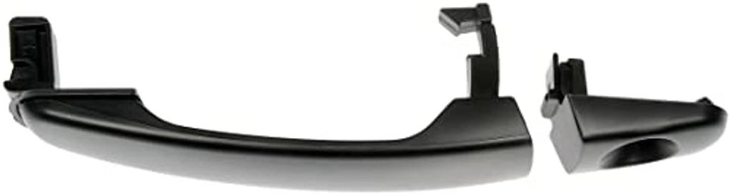 Black exterior door handle with mounting posts and latch opening, driver side
