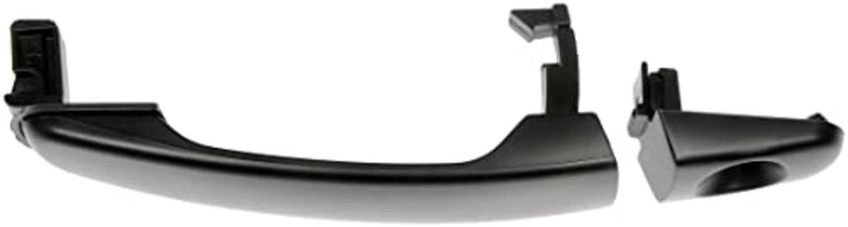 Black exterior door handle with mounting posts and latch opening, driver side