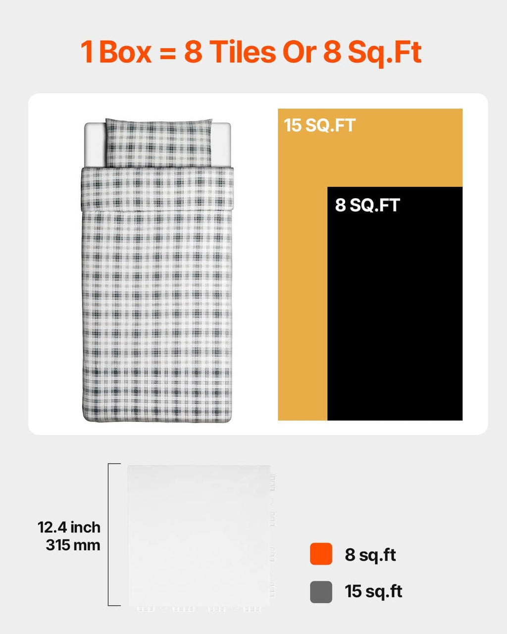 Gray and white checkered interlocking mat tiles, 12.4 in square panel