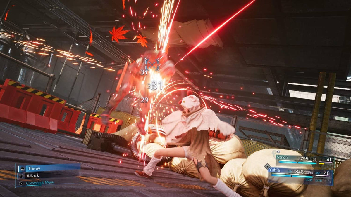 Character casting a spell with bright red energy sparks, action shot