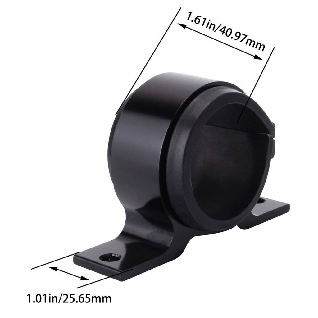 Universal 50mm fuel filter mounting bracket, black cylindrical clamp with side base hole