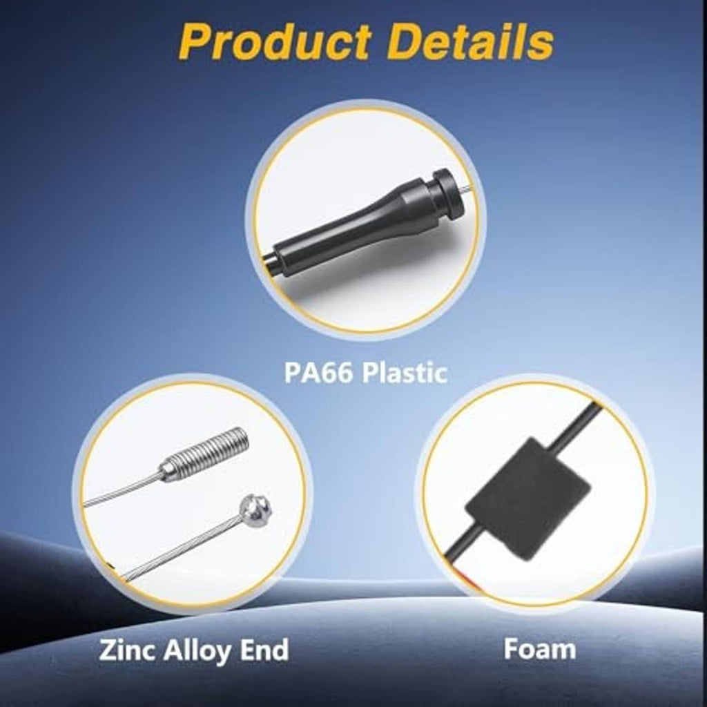 Rear door latch cable ends detail: PA66 plastic, foam, and zinc alloy end