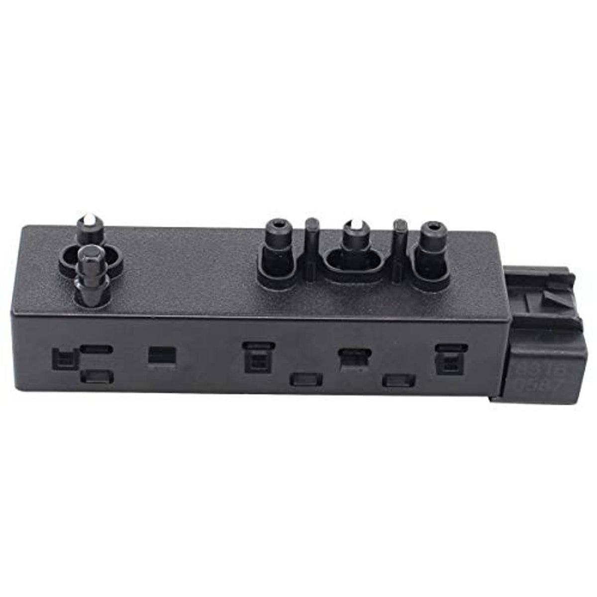 Power seat switch module showing button slots and side connector housing