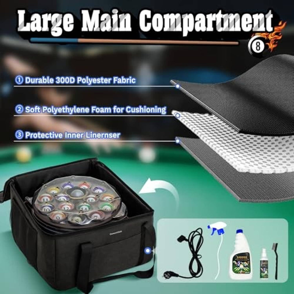 Black storage bag with zip closure, padded inner lining, and mesh compartment tray