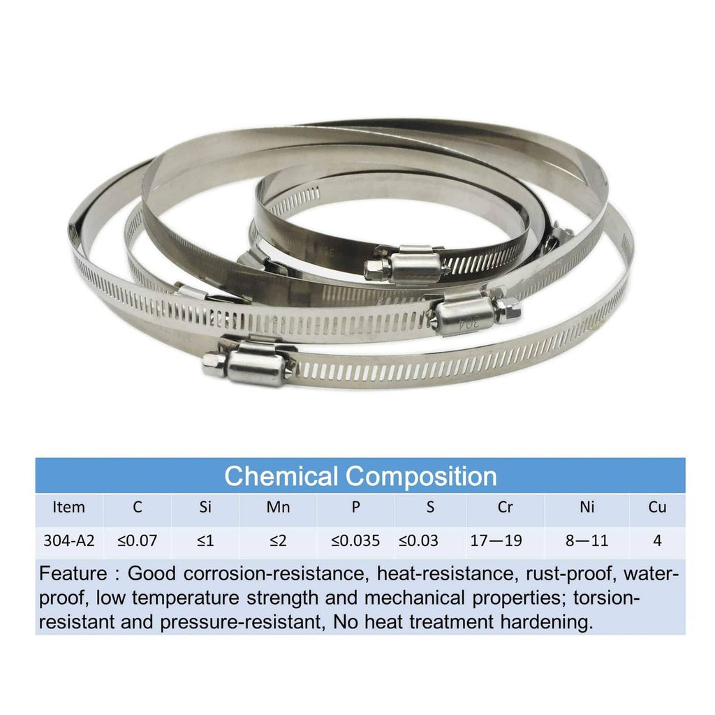 Stainless steel duct clamps set with worm-gear screws and band size markings