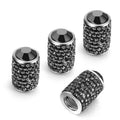 Rhinestone-look tire valve stem caps set of 4, black sparkle finish with metal top