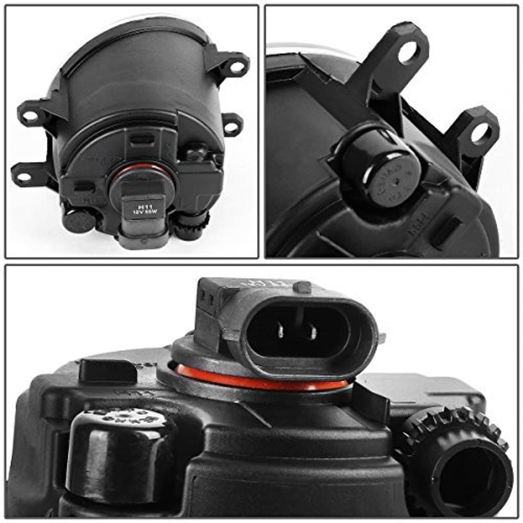 Front fog light assembly showing black housing, wiring connector, and mounting tabs
