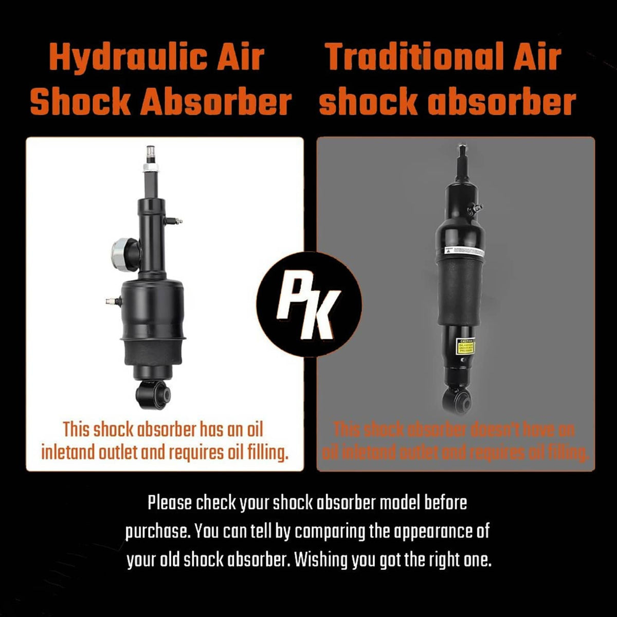 Hydraulic air shock absorber unit with black body and silver mounting hardware