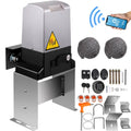 Automatic sliding gate opener motor unit with warning label and mounting brackets