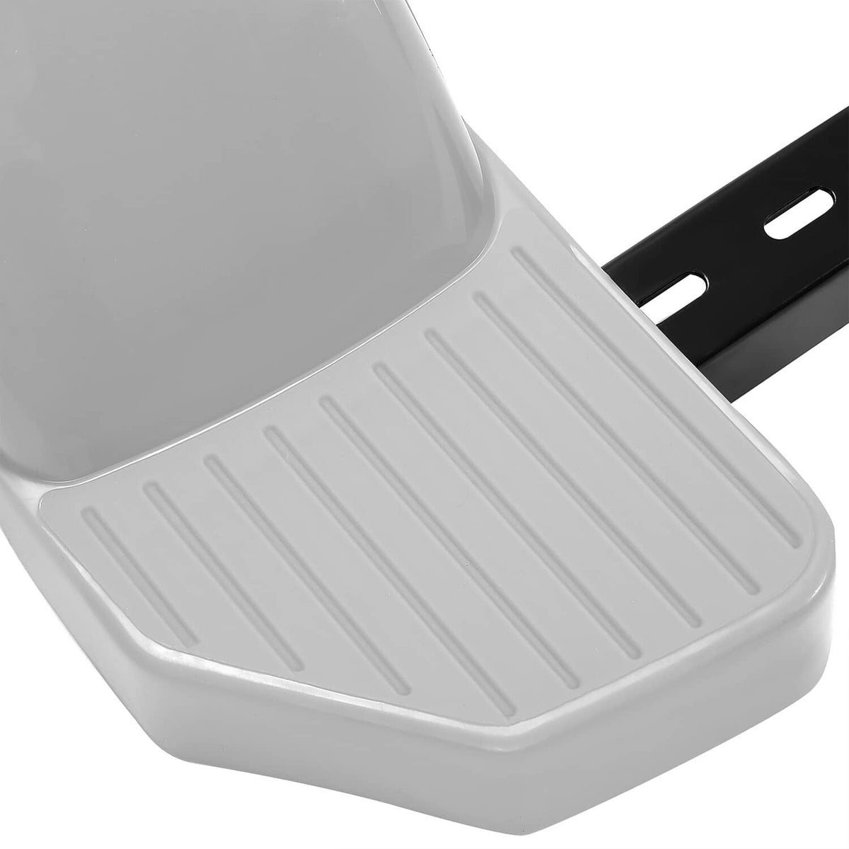 Gray step pad with ridged tread and black side bracket