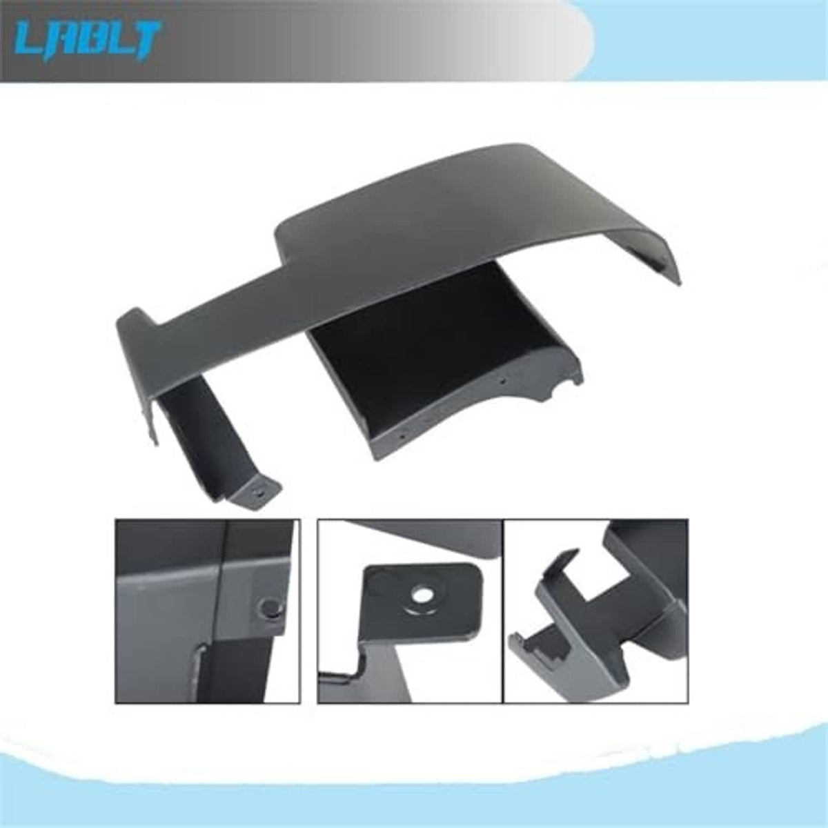 Left rear bumper side end cap cover, dark gray plastic with bracket and tabs