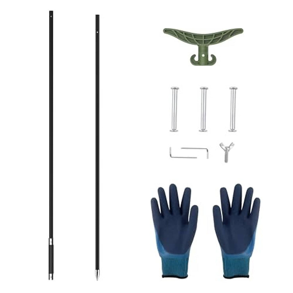 Anchor pole parts kit: black poles, olive fluke, screws, and protective gloves
