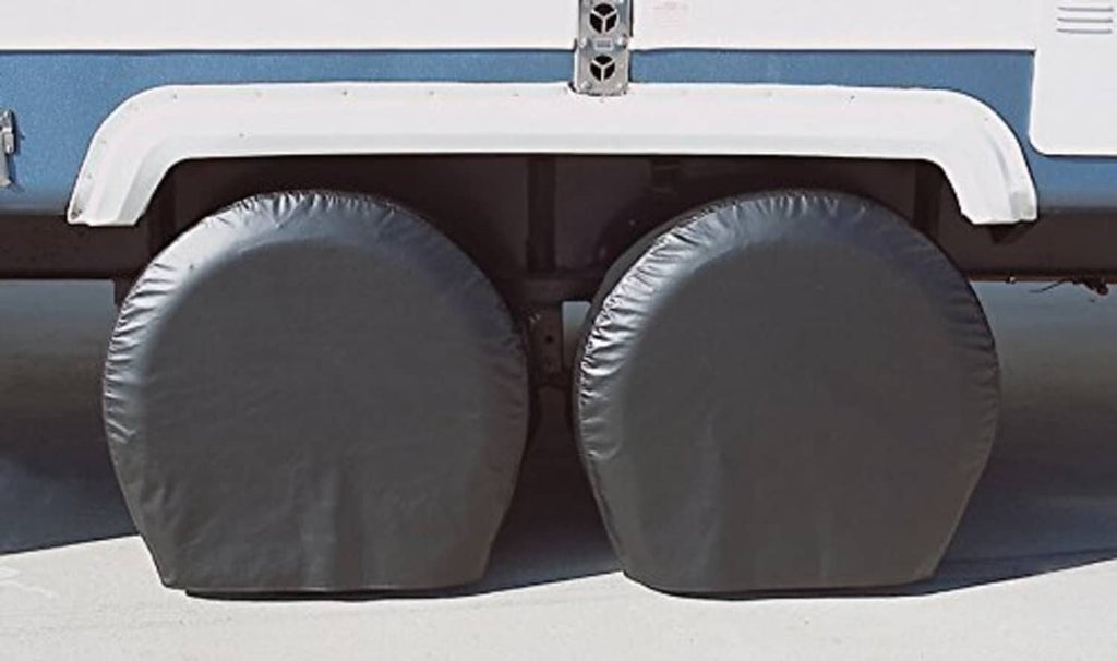 Set of 2 dark grey wheel/tire guard covers with rounded caps