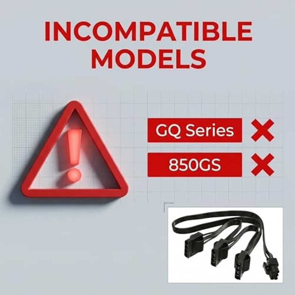 Adapter cable shown with an incompatible-models warning graphic