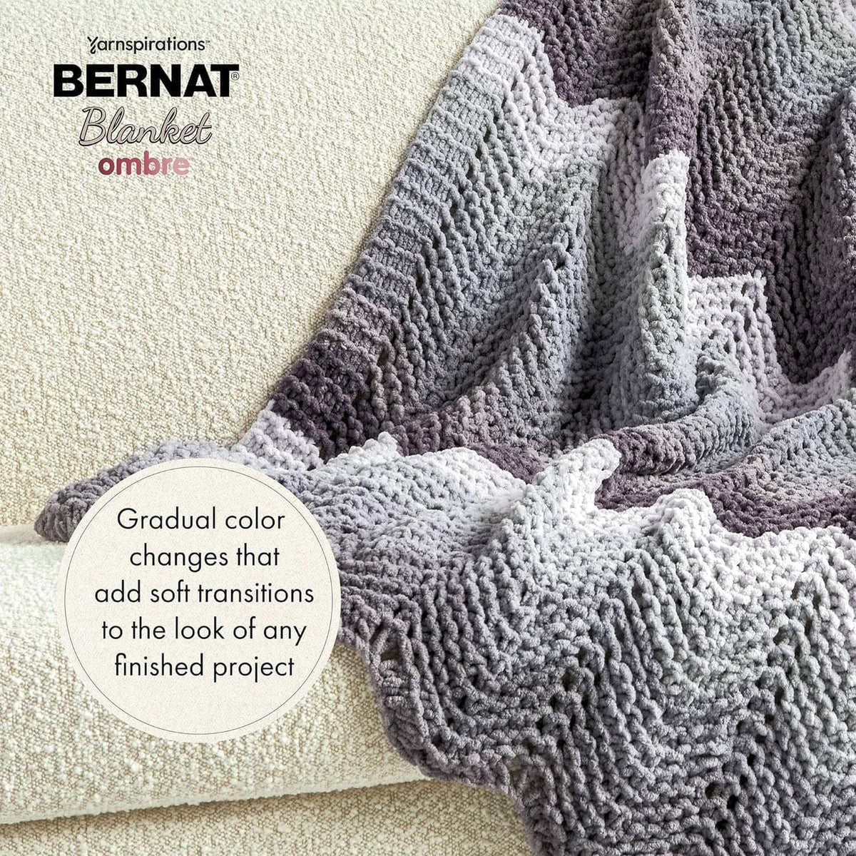 Textured ombre crochet blanket, light gray to dark charcoal with gradual color transitions