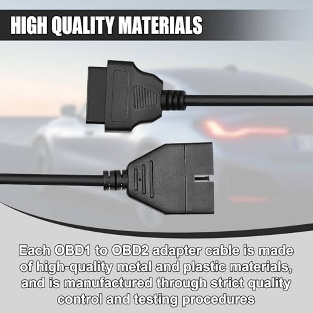 OBD adapter cable ends close up, black plugs with metal-and-plastic housings