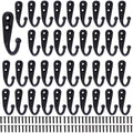 Black metal coat hook set with 38 wall-mount ring hooks, each with screw holes