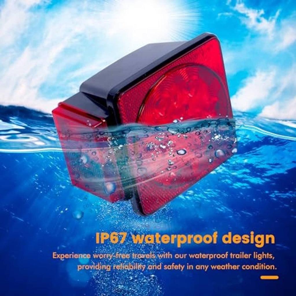 Water-splash view of red LED tail light and amber LED side marker light