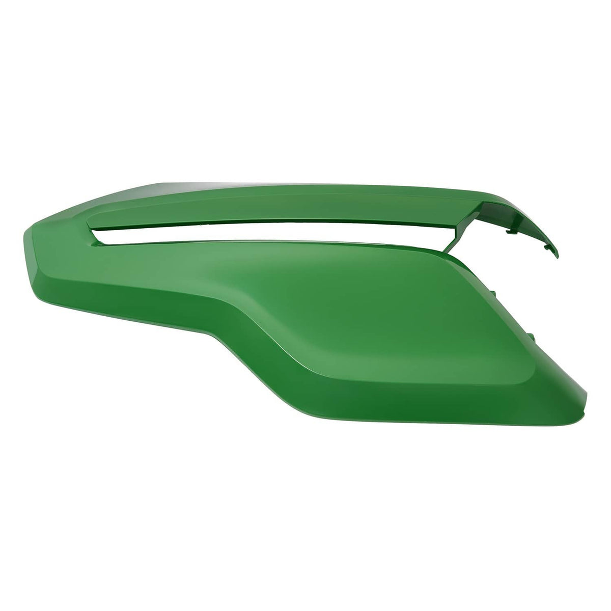 Green right hood panel front-side view with vent opening and smooth sloped end