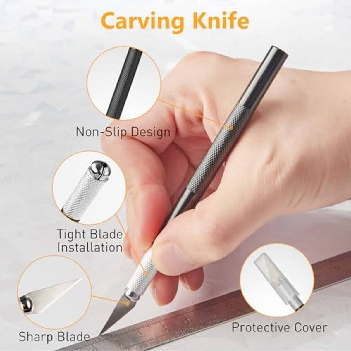 Carving knife with protective cover and non-slip handle for trimming window film