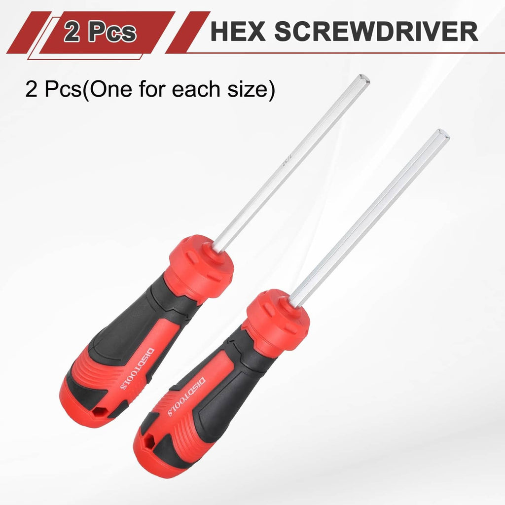 Two HARFINGTON hex screwdrivers with red/black grips and long silver shanks