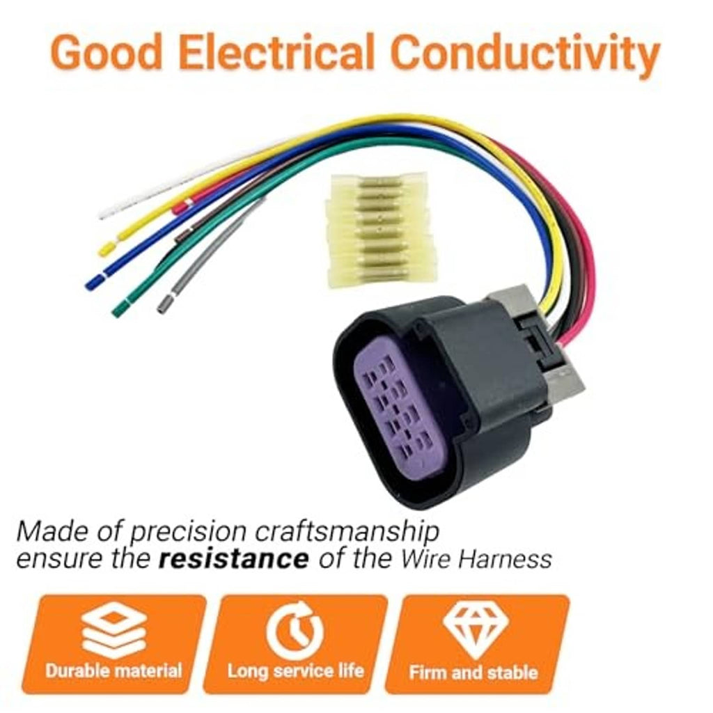 Throttle body wiring harness pigtail with purple connector plug and multicolor wire leads