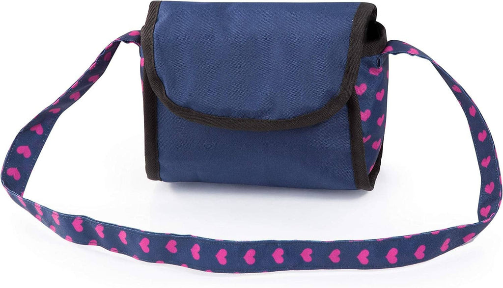 Navy doll stroller organizer bag with heart strap for hanging storage