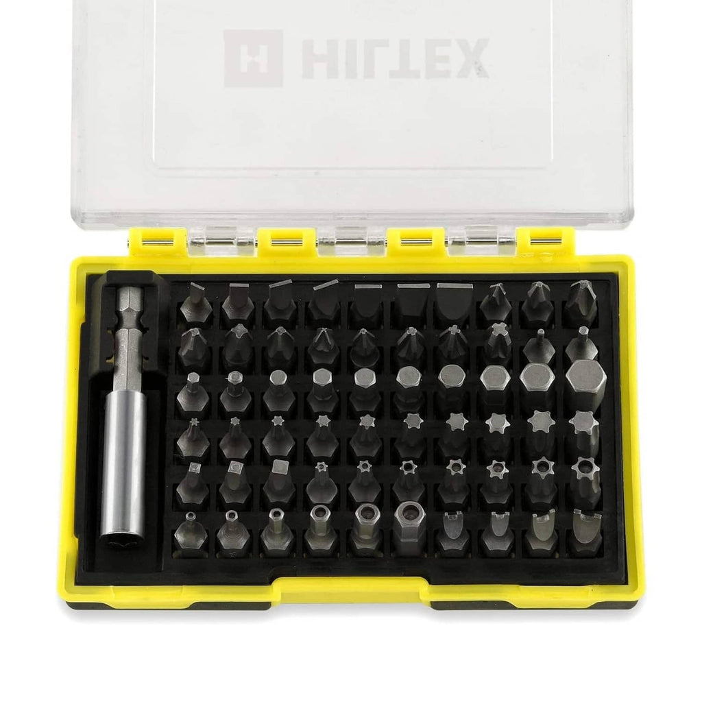 Hiltex security bit set with magnetic extension adapter in open yellow case