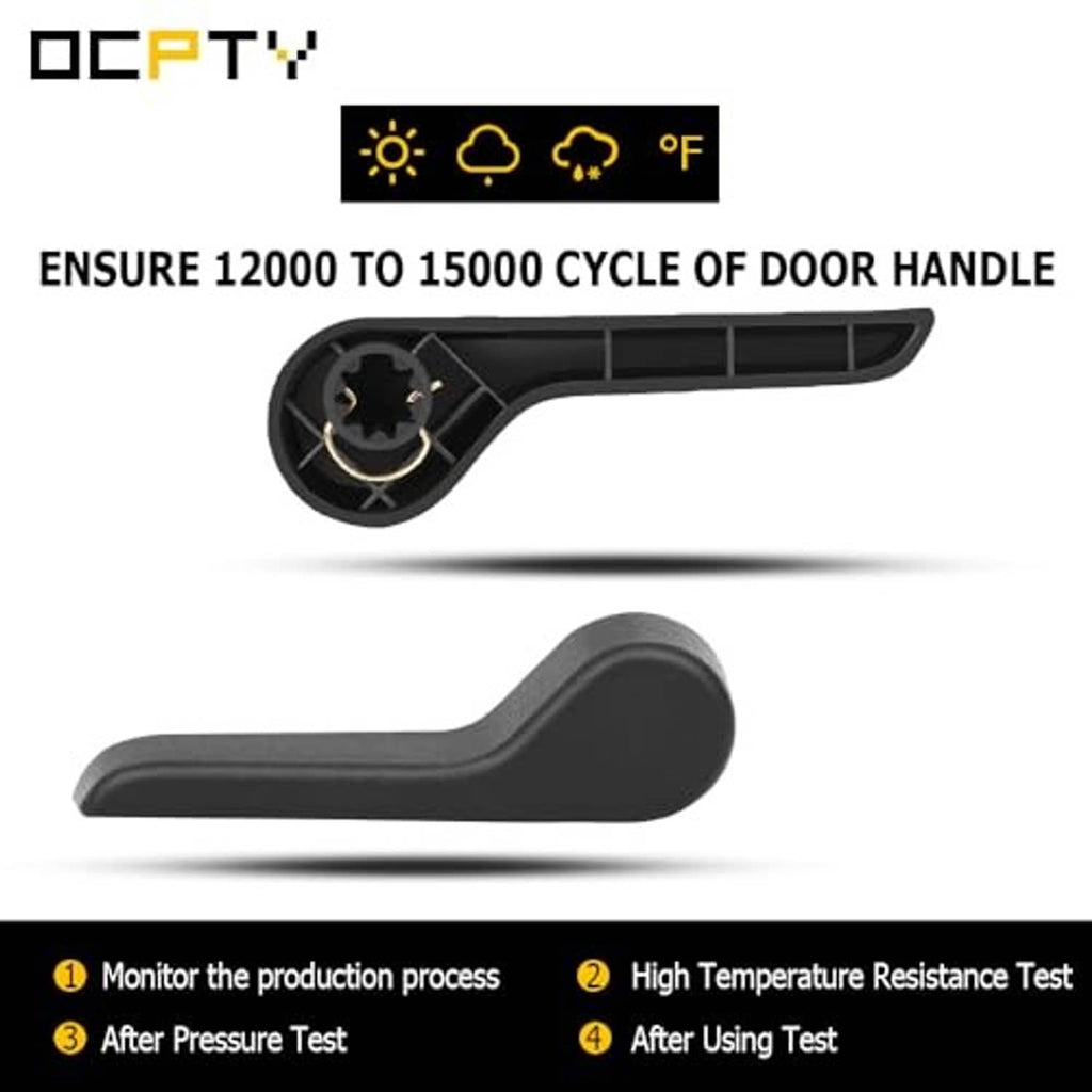 Black seat adjuster lever handle with highlighted gear inset and test icons