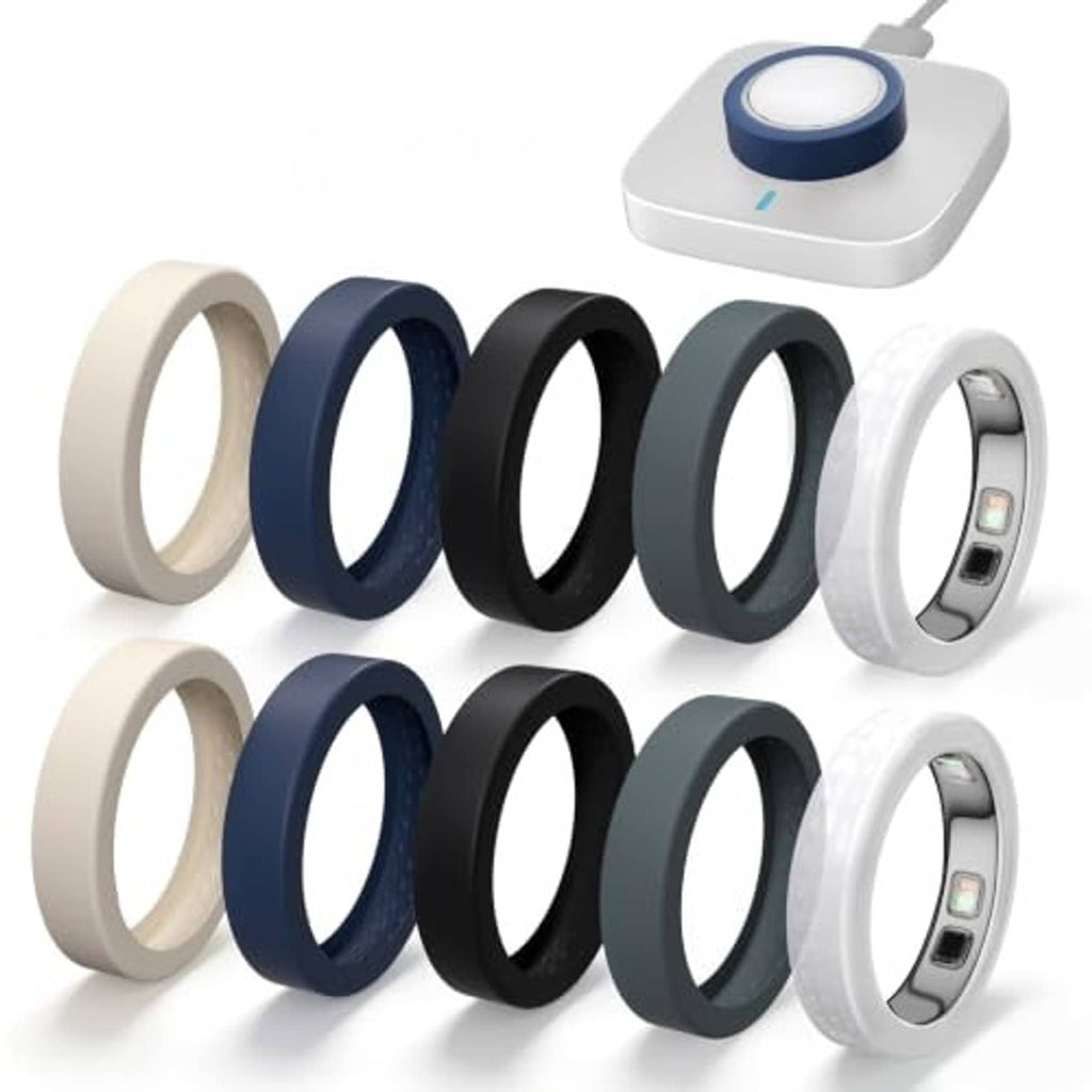 Set of 10 silicone ring covers, shown with sensor-window opening on one ring