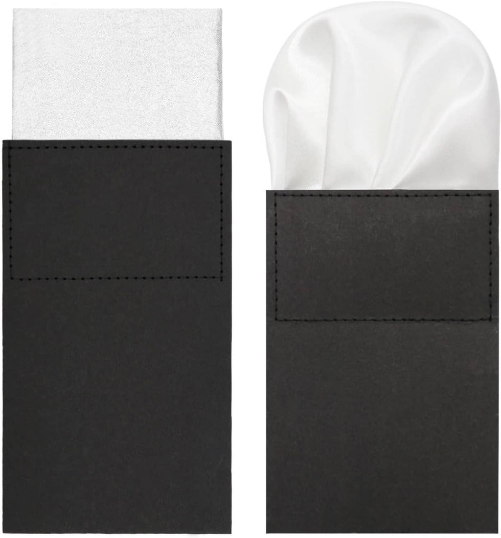 Pair of pre-folded pocket squares with black sleeve and white folded handkerchief