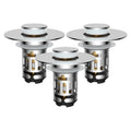 Three-piece chrome pop-up bathroom sink drain strainer set with metal filter baskets.