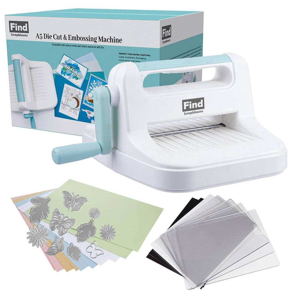 Manual die cut & embossing machine with lever handle; includes craft paper sheets