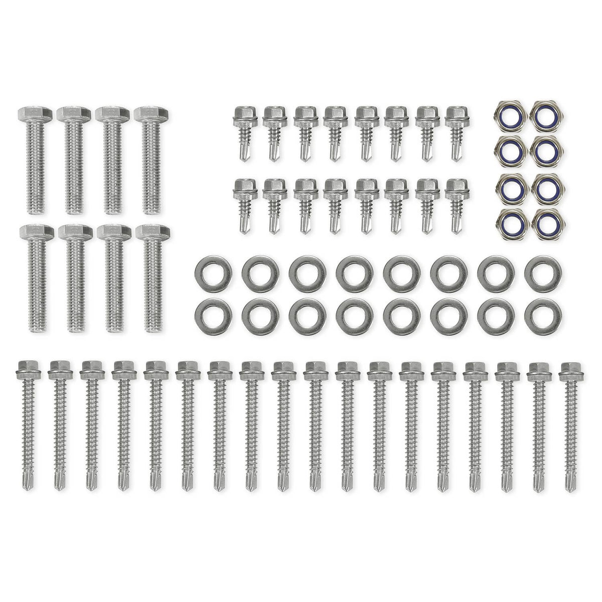 Steel roof mount ladder rack bracket hardware kit: bolts, washers, nuts, and rings