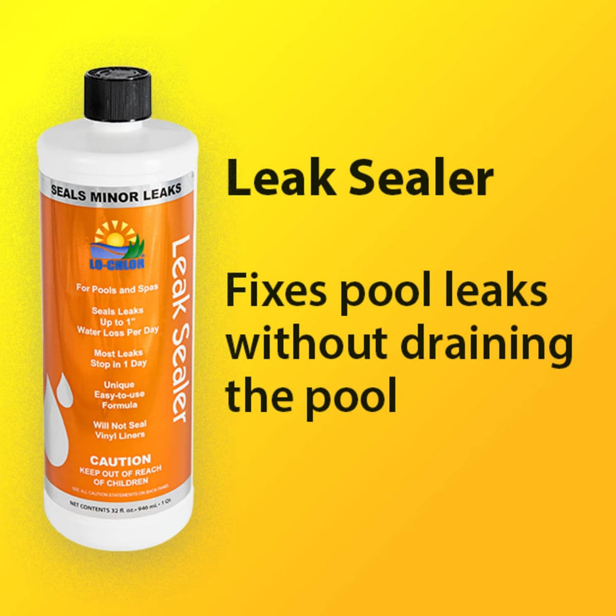 Lo-Chlor leak sealer bottle, black cap, 32 oz size
