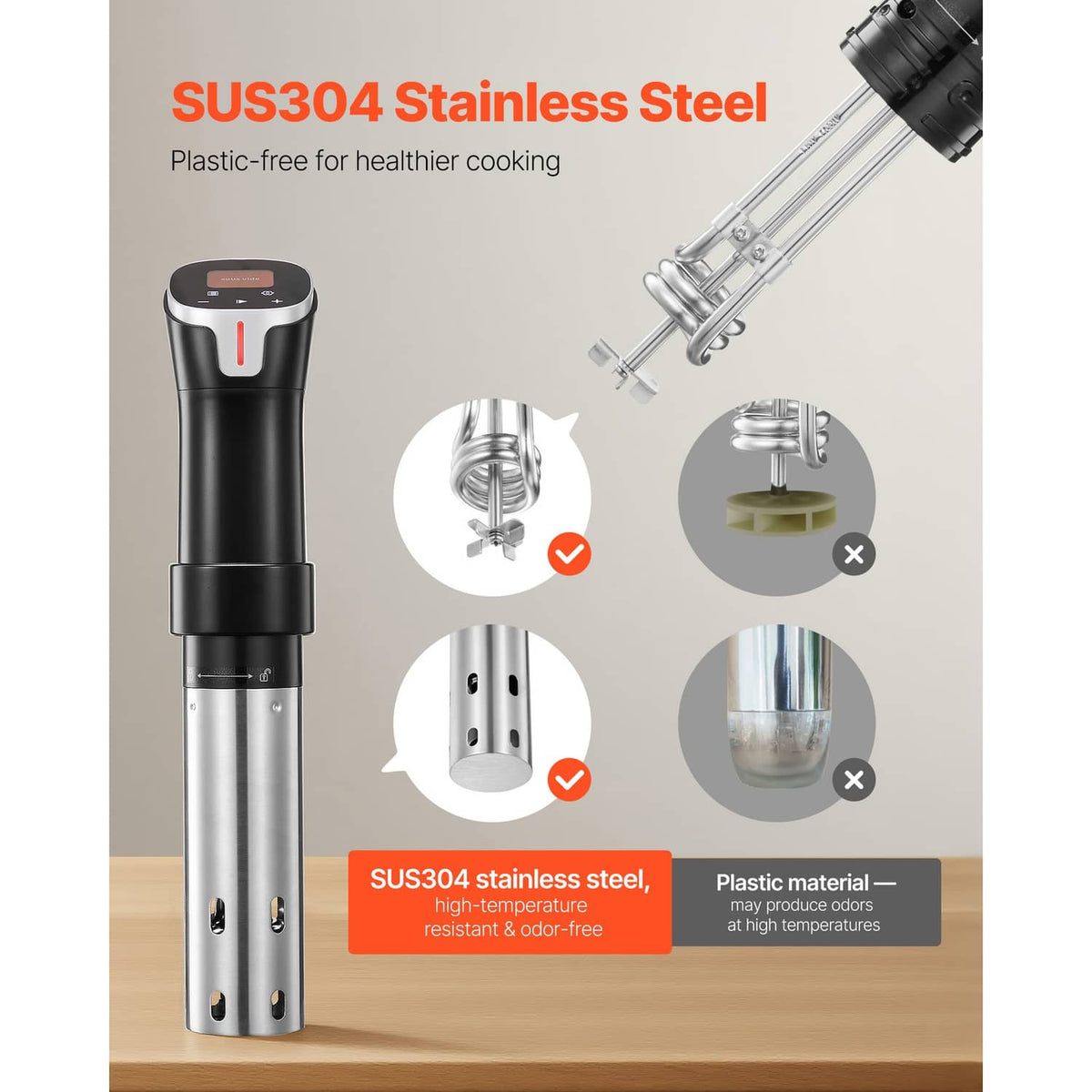 Uimoso sous vide precision cooker with SUS304 stainless steel immersion heating rod