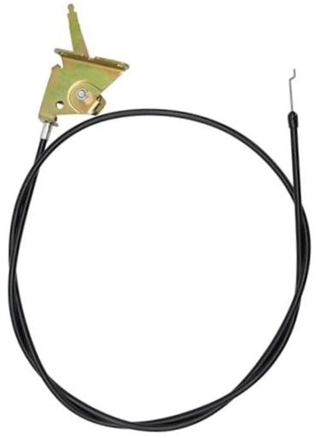 Throttle control cable with black core and green mounting bracket, two cable ends
