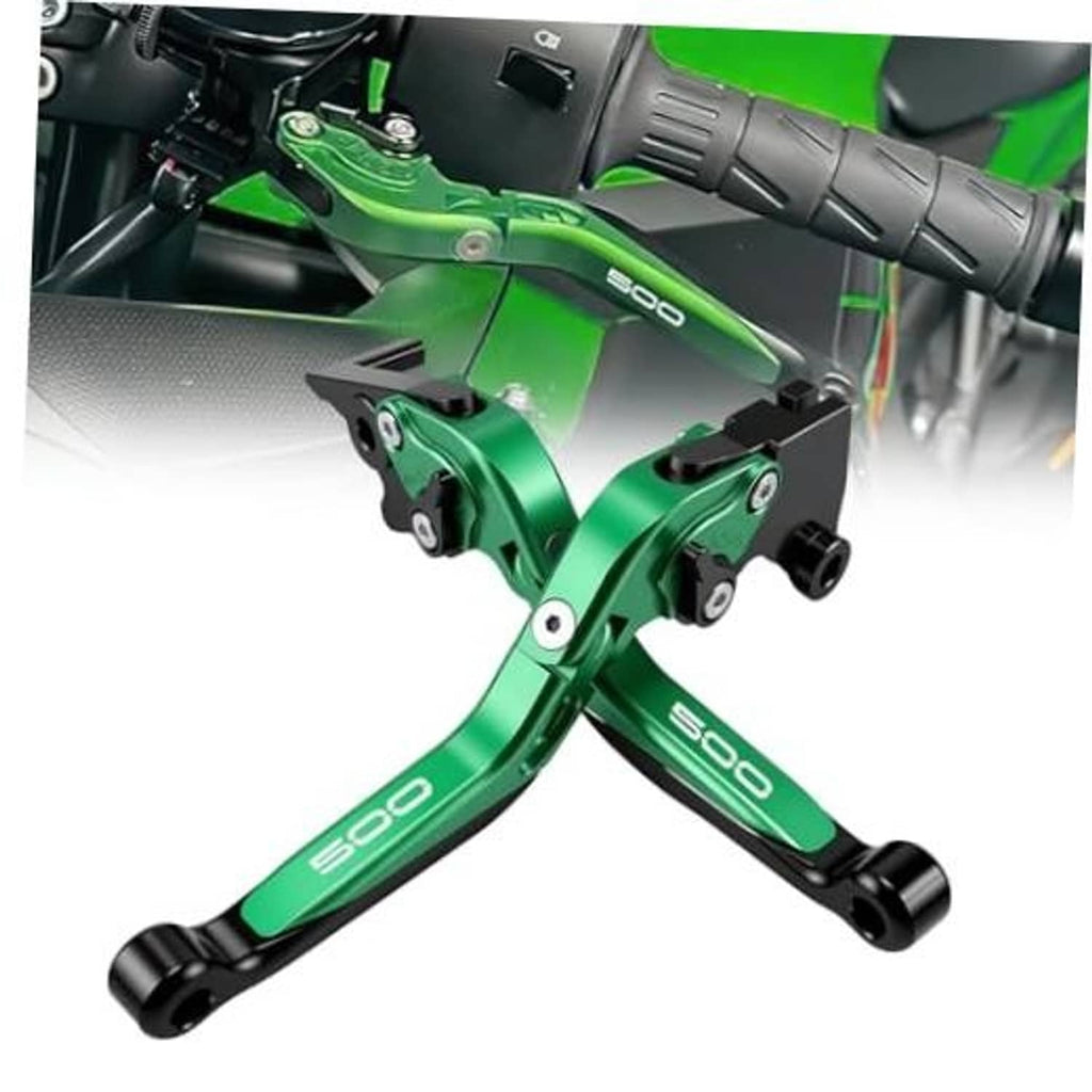 Green CNC motorcycle brake and clutch lever set with adjustable black rubber ends