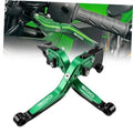 Green CNC motorcycle brake and clutch lever set with adjustable black rubber ends
