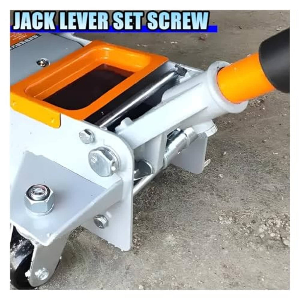 Horizontal floor jack lever set screw/handle bolt with hex head on jack body