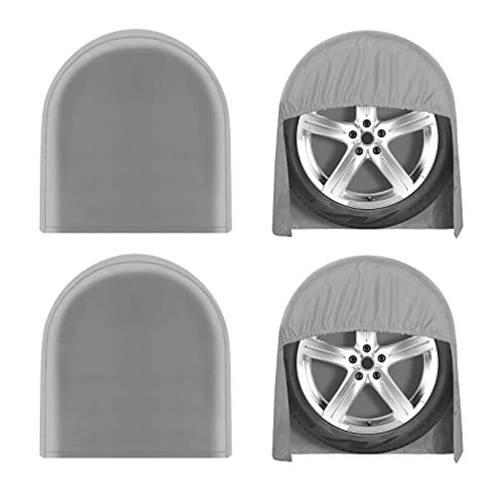 Gray arched tire cover set of 4 with lower rim opening for wheel rims