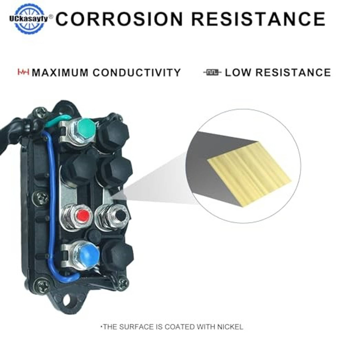 Outboard trim relay with nickel-coated contacts inset for corrosion resistance