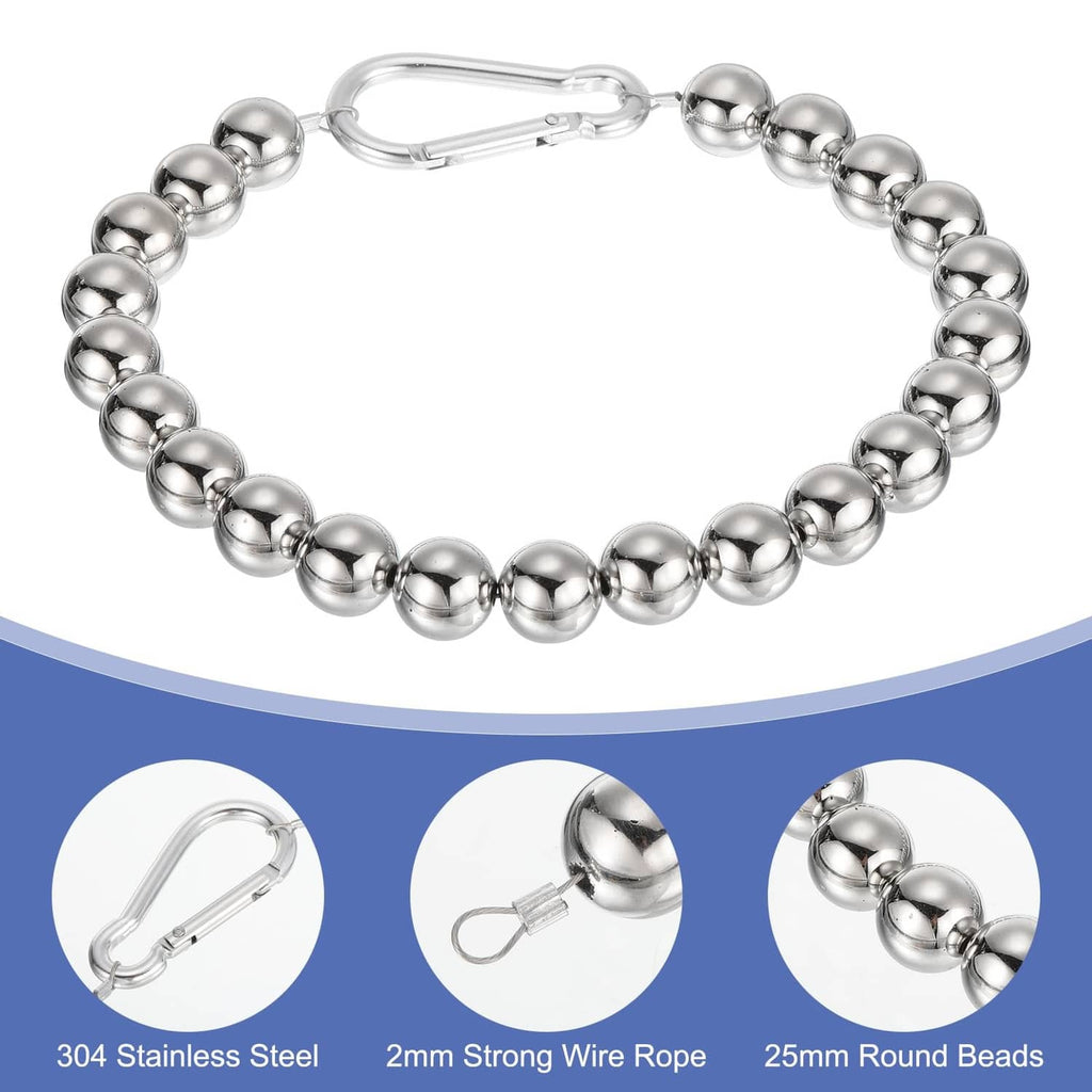 Stainless steel beaded flagpole ring with clasp and round bead detail