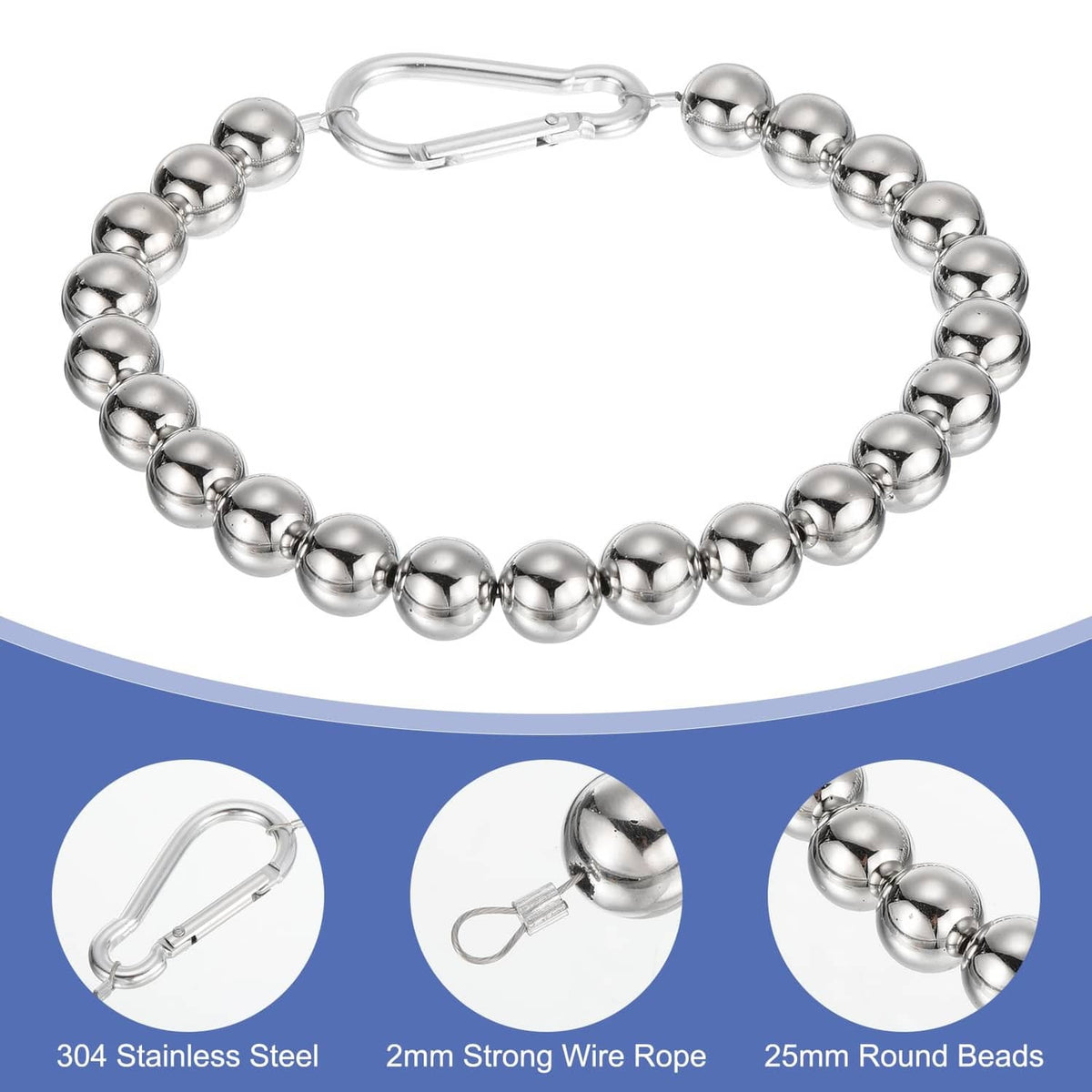 Stainless steel beaded flagpole ring with clasp and round bead detail